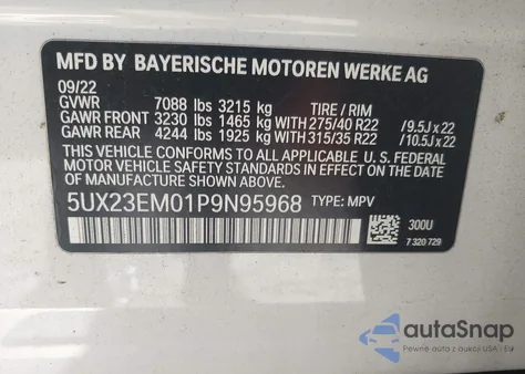 2023 BMW X7 xDrive40I из США, поврежденный, VIN 5UX23EM01P9N95968